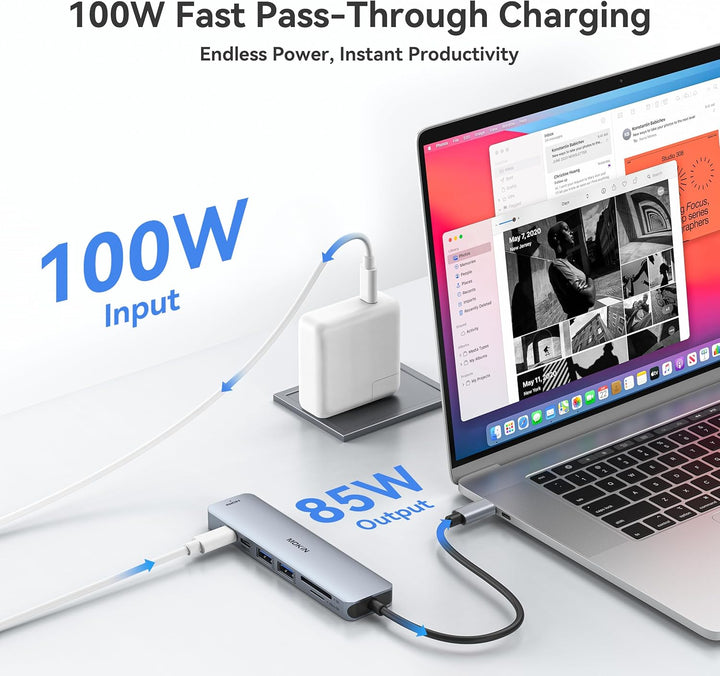 MOKiN USB C Hub Type C Adapter 6 in 1 USB-C Hub mit HDMI 4K@30Hz, 2*USB 3.0 Ports/1*USB 2.0 Anschlüs