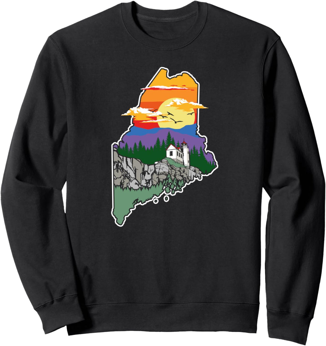 Retro Maine Nature & Outside Lover Illustrated Graphic Sweatshirt