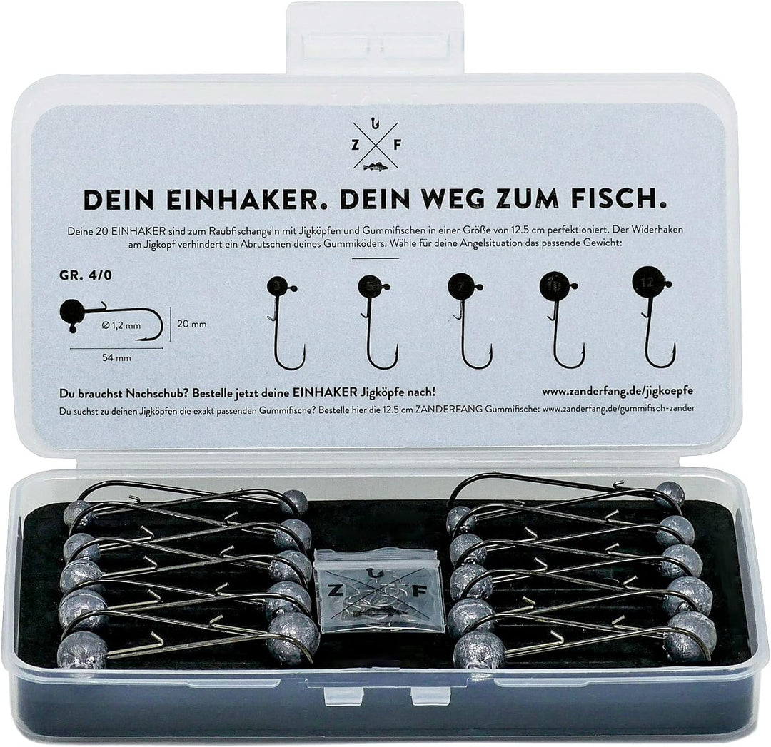 Zanderfang – Jigköpfe Angelhaken-Set Jighaken – Jigkopf Grösse 2/0 und 4/0 für Gummiköder von 8cm bi