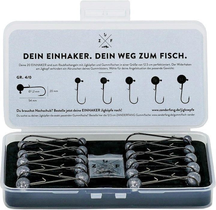 Zanderfang – Jigköpfe Angelhaken-Set Jighaken – Jigkopf Grösse 2/0 und 4/0 für Gummiköder von 8cm bi