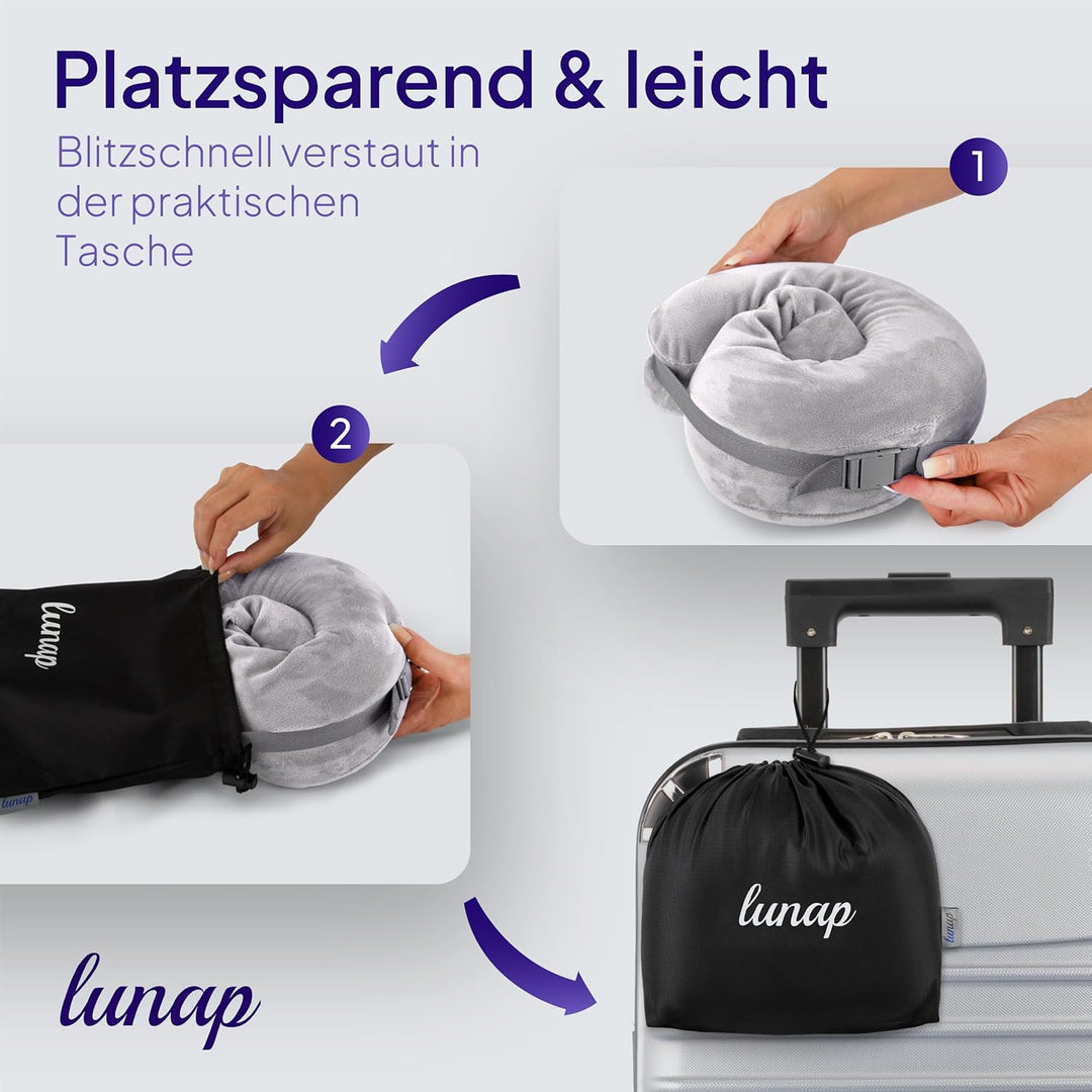 lunap Reisekissen Flugzeug | Nackenkissen Memory Foam flauschig + waschbar | Nackenhörnchen Erwachse