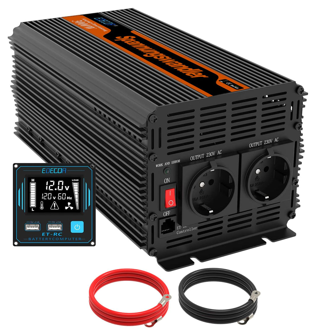 EDECOA Wechselrichter 3000w 12v 230v Spannungswandler mit Neuer Fernbedienung 2X USB und Bildschirm