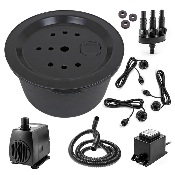 CLGarden Springbrunnenbecken Set mit 90 Liter Becken und GFK Abdeckung Springbrunnen Pumpe SP3 DIY L