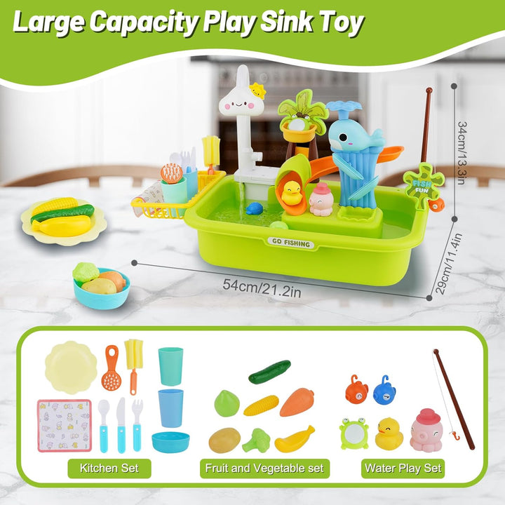 Küchenspüle Spielzeug Set, Spielzeugzubehör für die Spielküche mit Angelspiel und Küchenzubehör, Küc