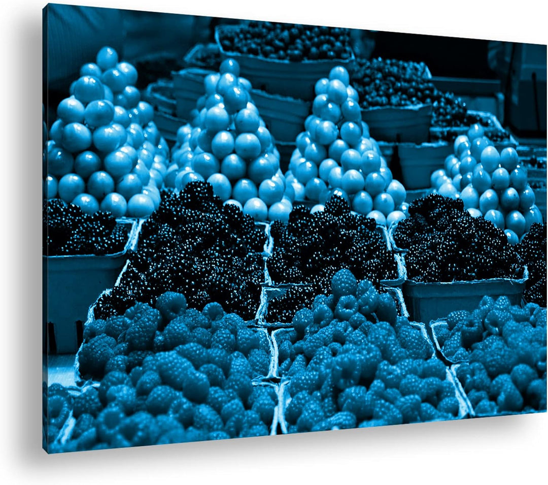 deyoli Früchte auf dem Marktplatz Format 80x60 Effekt: Monocrome Blau als Leinwandbild, Motiv fertig
