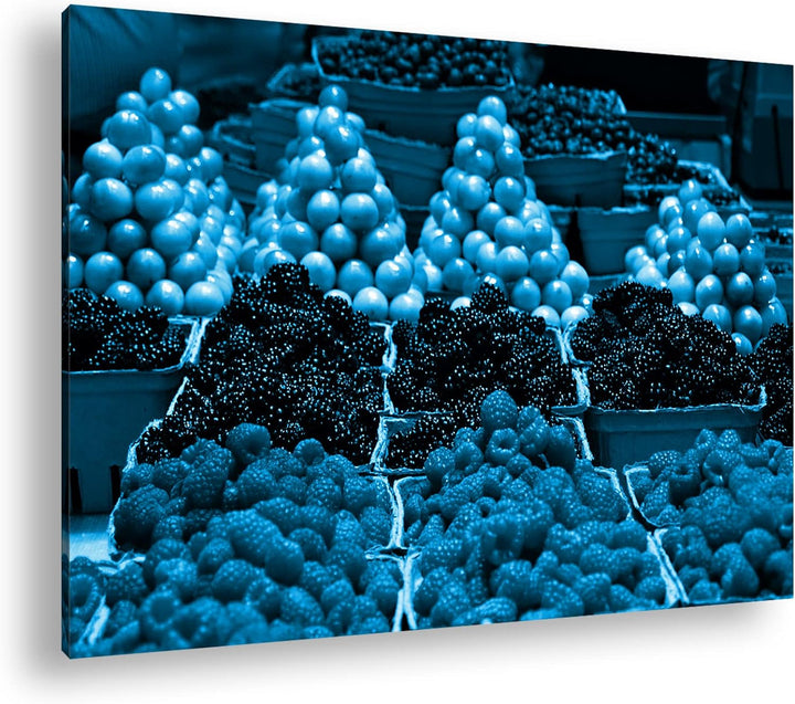 deyoli Früchte auf dem Marktplatz Format 80x60 Effekt: Monocrome Blau als Leinwandbild, Motiv fertig