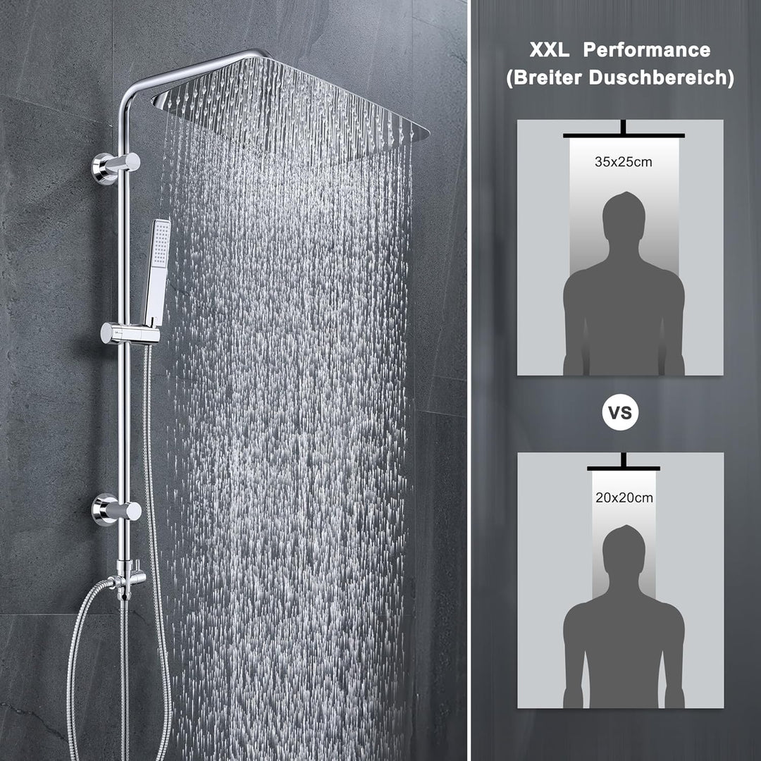 Görbach Edelstahl Duschsystem ohne Armatur, Regendusche Duschset mit Duschstange und Kopfbrause rech