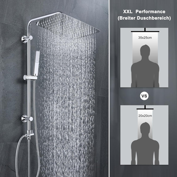 Görbach Edelstahl Duschsystem ohne Armatur, Regendusche Duschset mit Duschstange und Kopfbrause rech