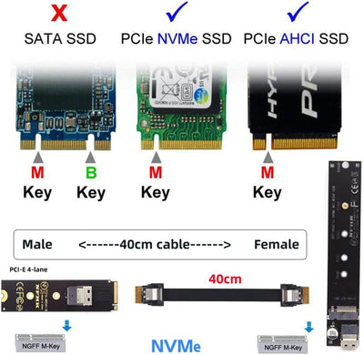 NFHK NGFF M-Key NVME Stecker auf Buchse Verlängerungskabel 40cm mit SFF-8654 Stecker für Mainboard S