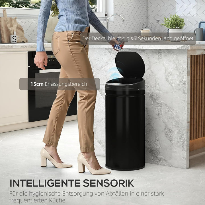 HOMCOM Mülleimer mit Sensor 42L Edelstahl Automatischer Leiser Mülleimer mit Soft-Close-Deckel, Bewe
