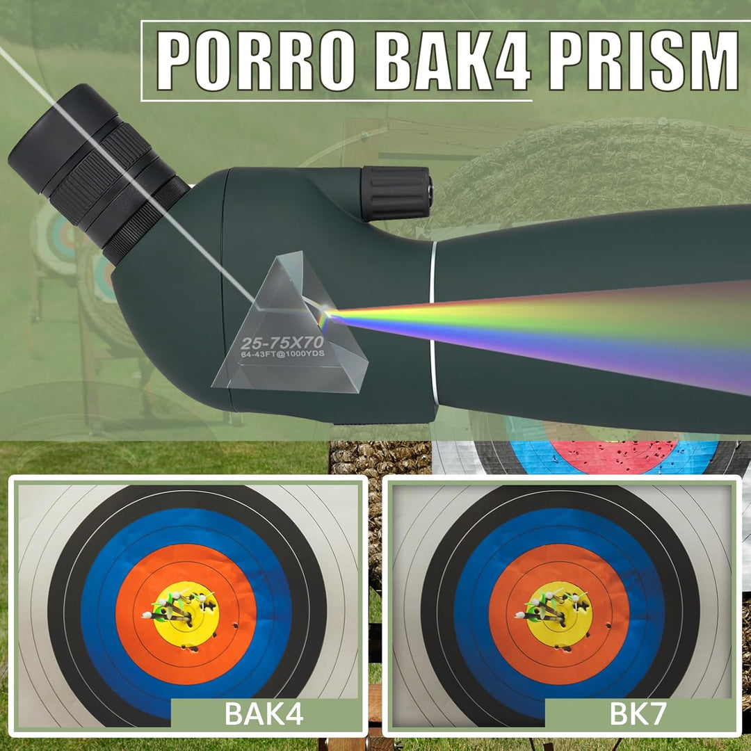 Svbony SV28PLUS Spektiv für Zielschiessen, 25-75×70mm BAK4 A5 Weinrotes FMC Objektiv, Spektive mit T