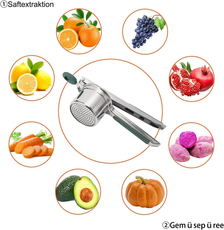Kartoffelpresse, grosse, robuste Kartoffelpresse aus Edelstahl, 425 ML, zum Stampfen und Pressen von