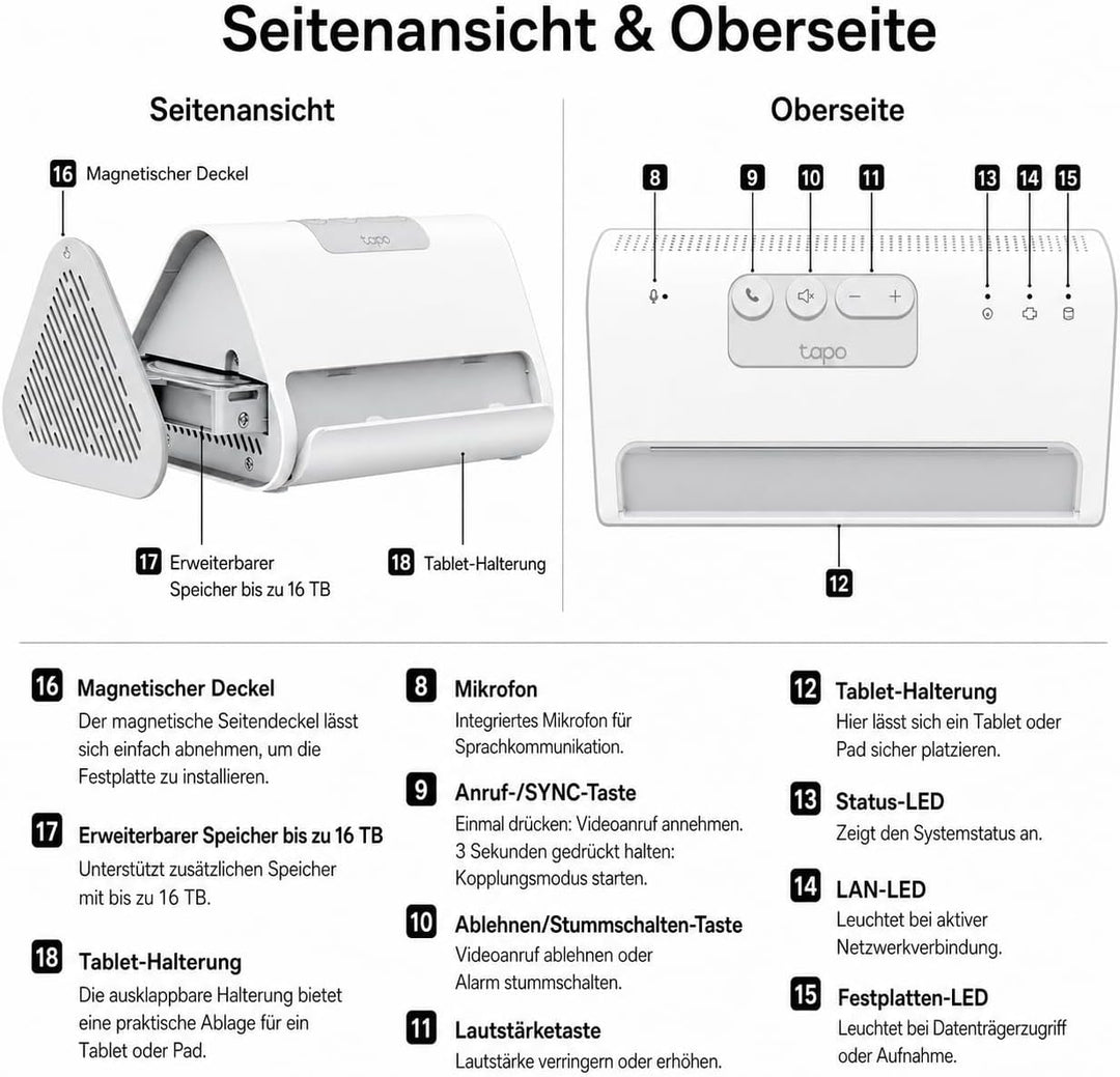 Tapo H500 HomeBase, 16GB integriert, Speicher erweiterbar auf bis zu 16TB, unterstützt 16 Tapo-Kamer