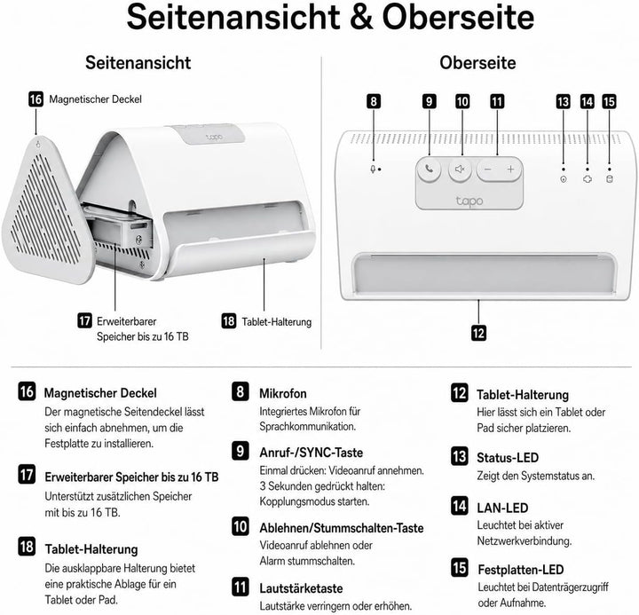 Tapo H500 HomeBase, 16GB integriert, Speicher erweiterbar auf bis zu 16TB, unterstützt 16 Tapo-Kamer