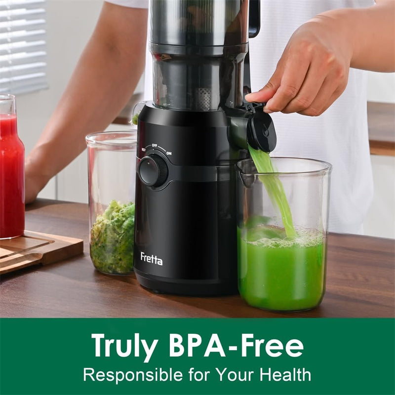 Entsafter Gemüse und Obst Testsieger,Fretta 200W Entsafter Slow Juicer,Entsafter Elektrisch,108-mm F