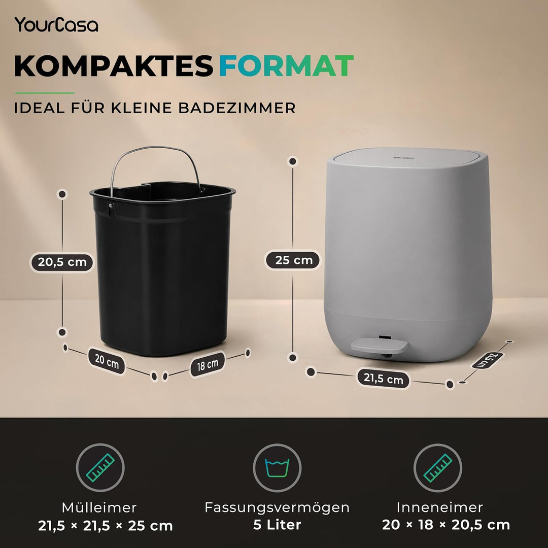 YourCasa® Mülleimer Bad [5L] - Elegantes Design - Badezimmer Mülleimer Klein - Kosmetikeimer Bad Mül