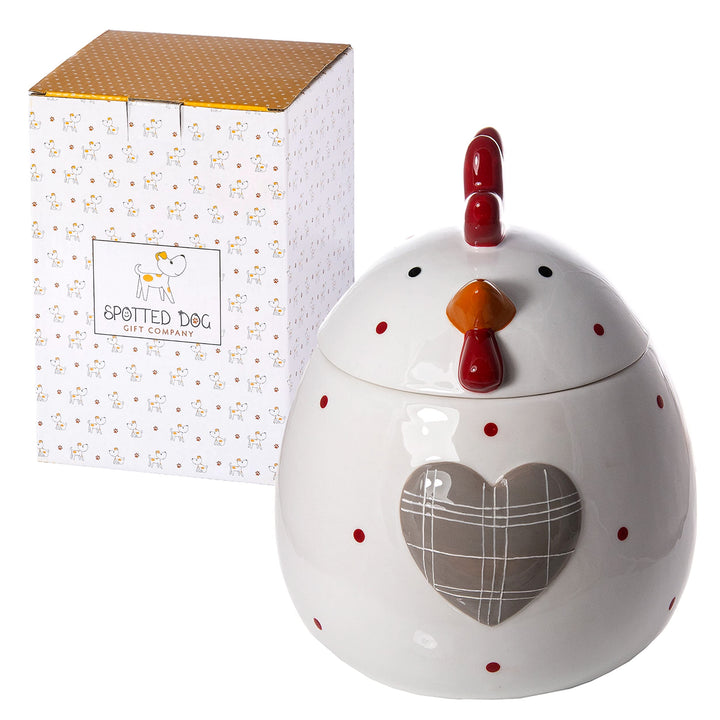 SPOTTED DOG GIFT COMPANY - Keksdose Keramik, Vorratsdose 1.9L mit Deckel, Hühner Huhn Deko und Gesch