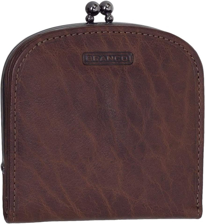 Leder Damen Geldbörse Portemonnaie Geldbeutel Bügelbörse mit Knipser 16771 Farbe Braun, Braun