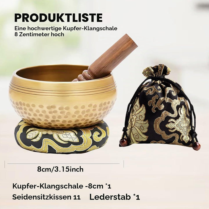 Tibetische Klangschalen Set, Handgehämmert in Nepal für Meditation, Singing Bowl mit Holz Klöppel Kl