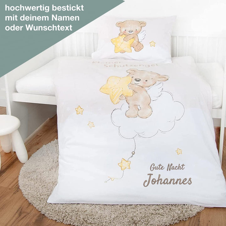 Wolimbo Bettwäsche - Kleiner Schutzengel - personalisierbar - 100 x 135 cm - Babybettwäsche - Kinder