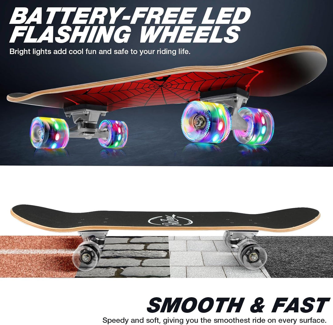 BELEEV Skateboard 31x8 Zoll Komplette Cruiser Skateboard für Kinder Jugendliche Erwachsene, 7-Lagige