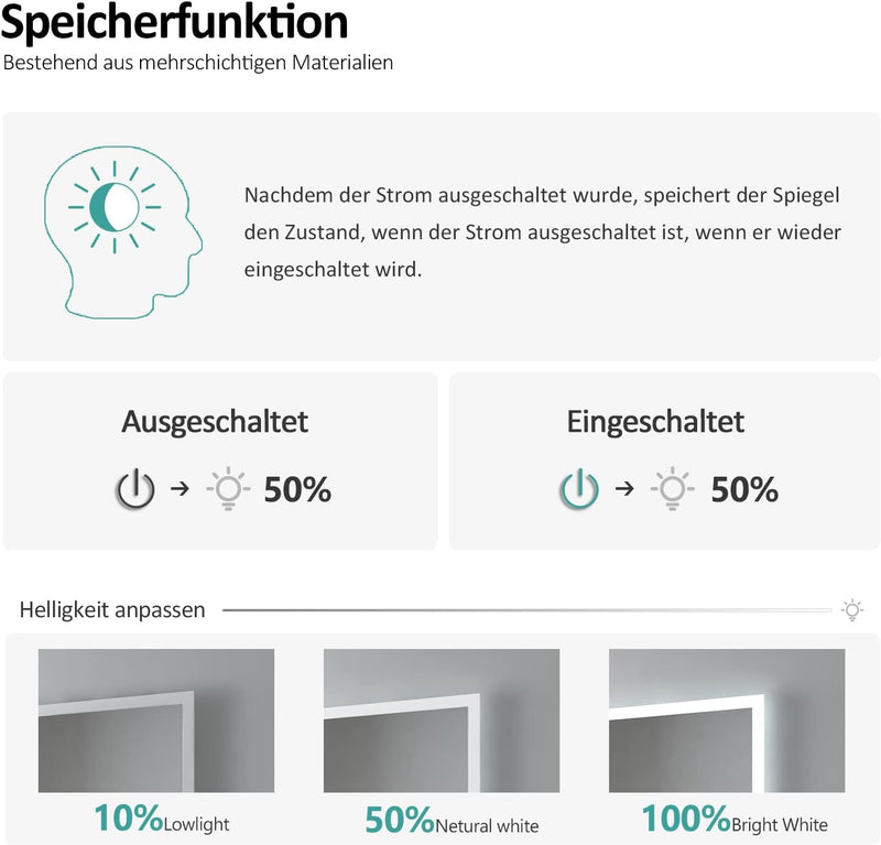 EMKE LED Badspiegel 80x60cm Badezimmerspiegel mit Beleuchtung dimmbar kaltweiss Lichtspiegel Wandspi