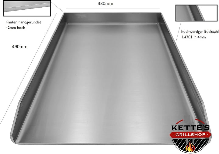 Edelstahl Plancha/Griddle-Plate/Bratplatte/Burger Platte passt für Napoleon z.B (450x330 mm Le/Lex)