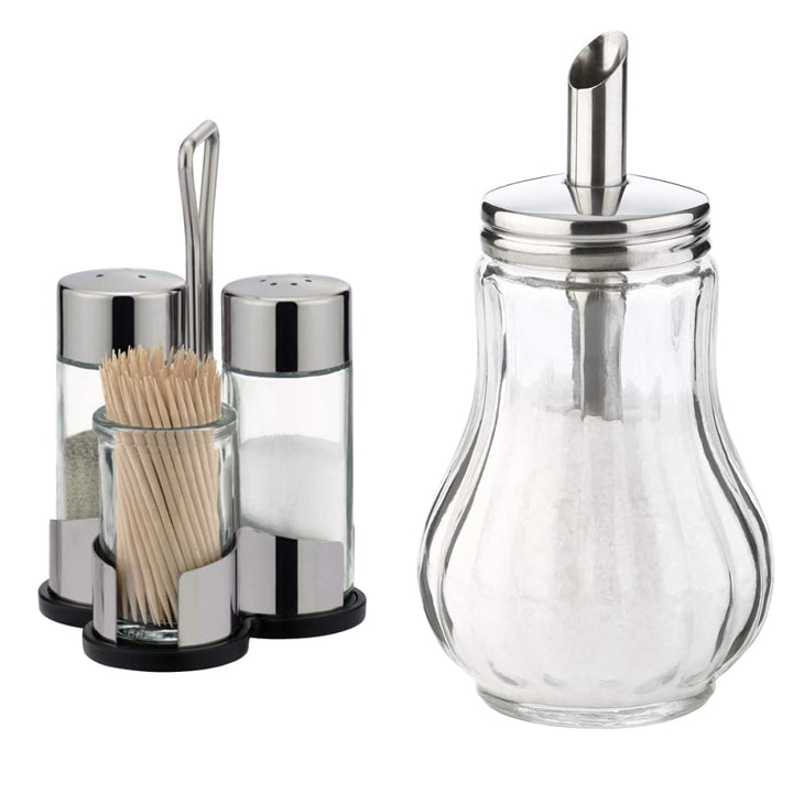 Tescoma Salz-Pfeffer-Zahnstocher Set, Menage Set Profi & Zuckerstreuer aus Glas Edelstahl, ideal für