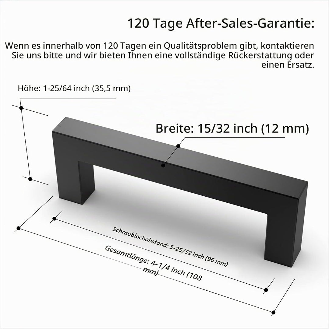 Amerdeco 10 Stück Möbelgriffe Edelstahl Schwarz Schrankgriffe Küchengriffe 96mm Lochabstand Schublad