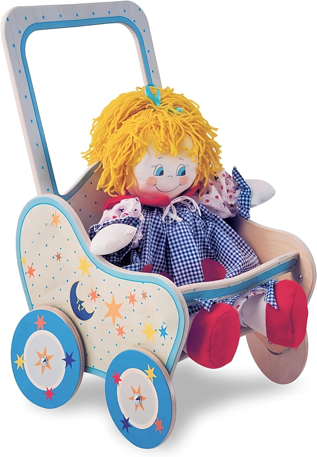 Dida - Der Puppenbuggy Aus Holz Dekoration Mond ist EIN Holzpuppenwagen Zum Schieben Der Puppen Der