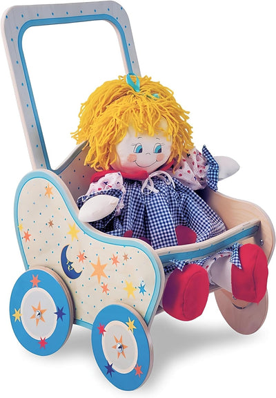 Dida - Der Puppenbuggy Aus Holz Dekoration Mond ist EIN Holzpuppenwagen Zum Schieben Der Puppen Der