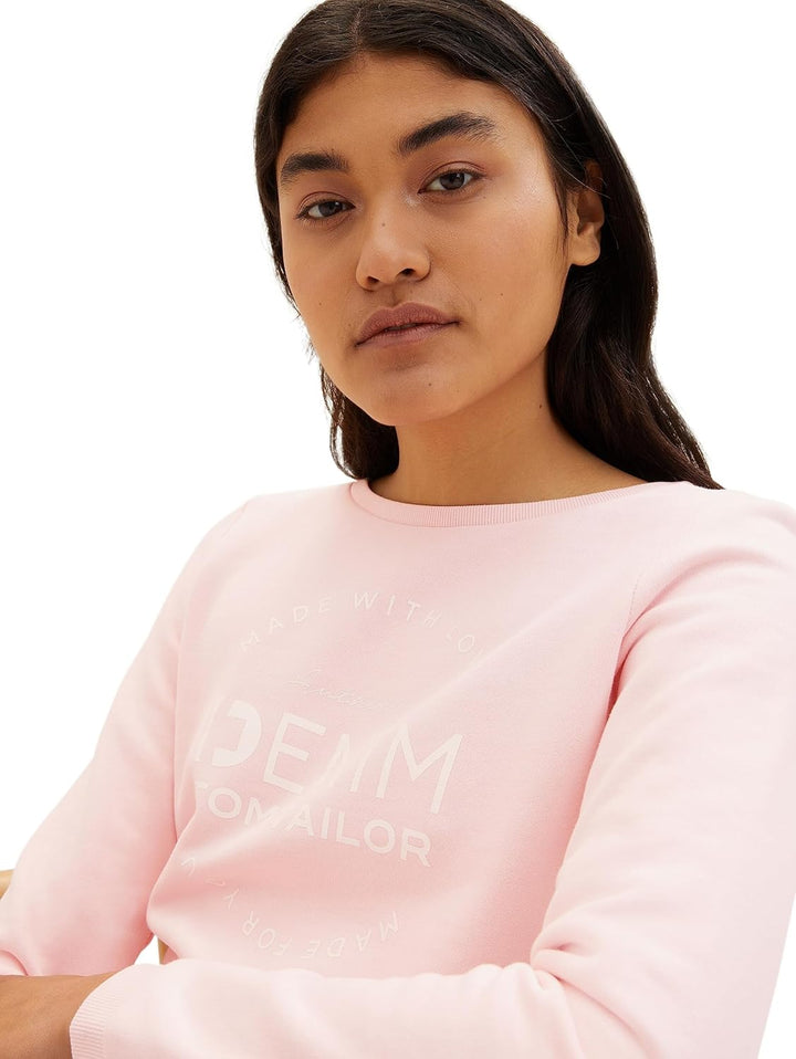 Tom Tailor Denim Damen 1039817 Sweater mit Logo-Print & Raffarm (1er Pack) M 14557 - Light English R