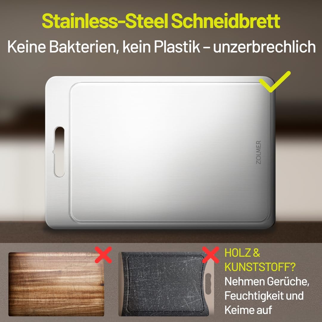 Edelstahl Schneidebrett 34x23cm Antibakteriell – Metall Schneidebrett Spülmaschinenfest, Premium ohn