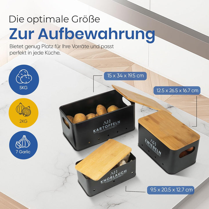 AH® Kartoffel Aufbewahrungsbox inkl. Gemüsebürste [4er Set]- zwiebeltopf, kartoffelbox - Geeignet fü