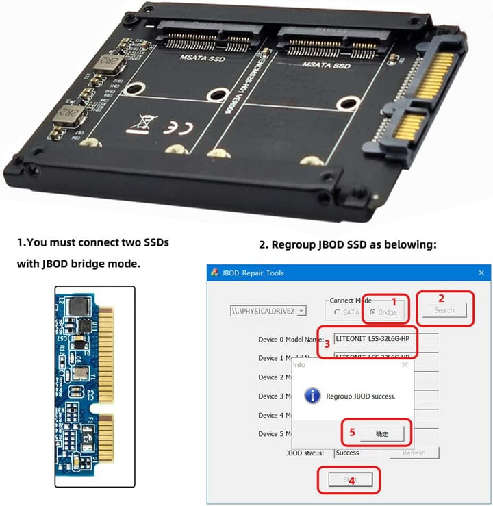 Xiwai Dual MSATA Mini-SATA SSD Karte JOBD Raid0 Span Bridge zu 2.5inch SATA Combo HDD Festplattengeh