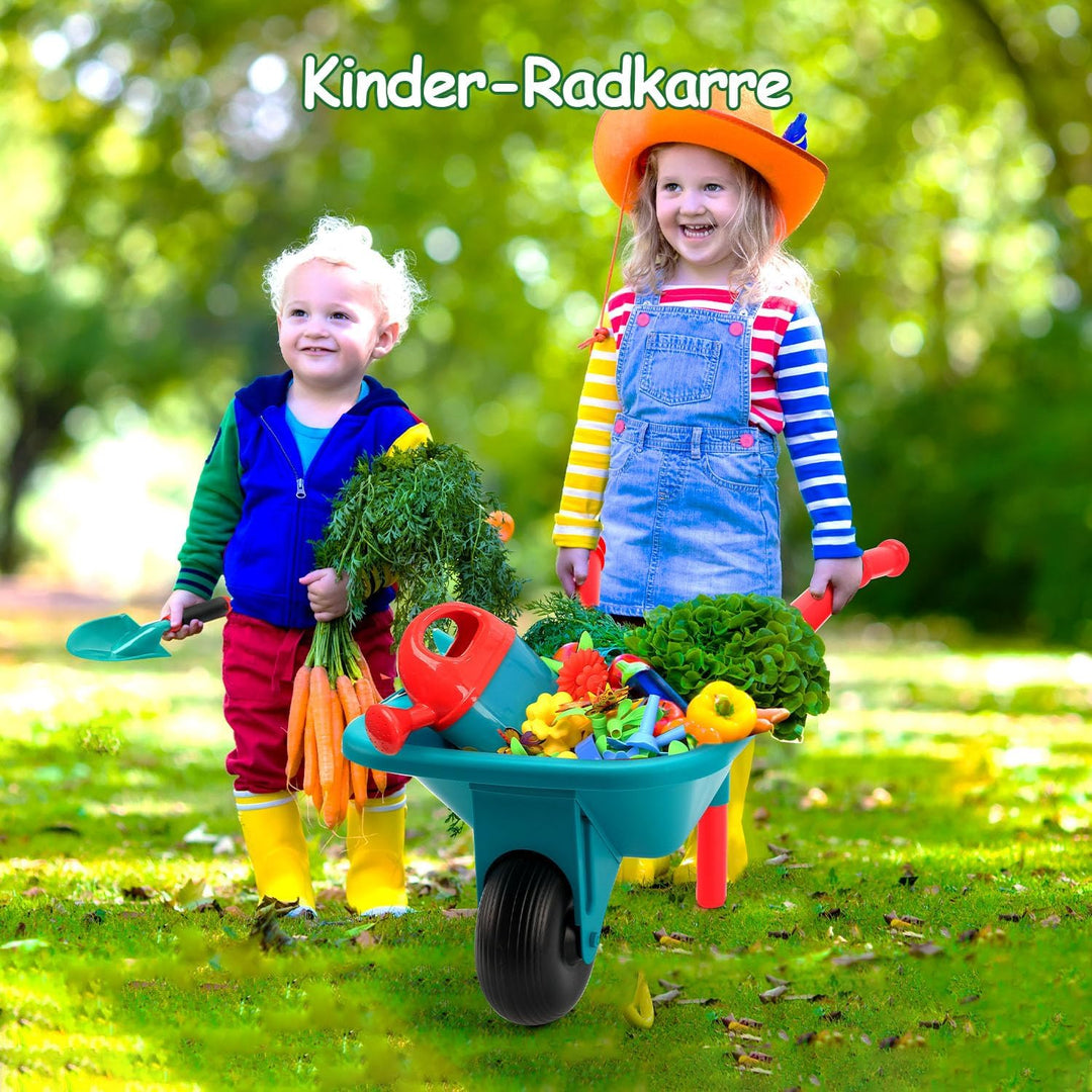 cute stone Gartenwerkzeug-Set für Kinder, Gartenspielzeug mit Schubkarre, Giesskanne, Schaufel, Blum
