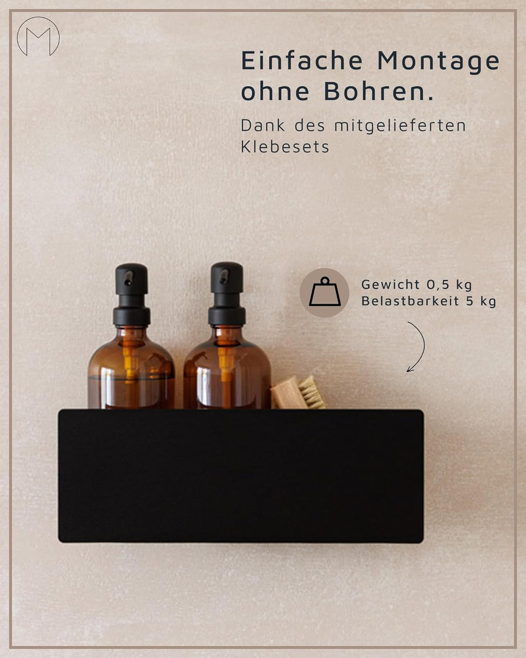 Metallbude Duschablage SHEA Cashew - Duschregal ohne Bohren - Pulverbeschichtetes Metall - Kratz-, S