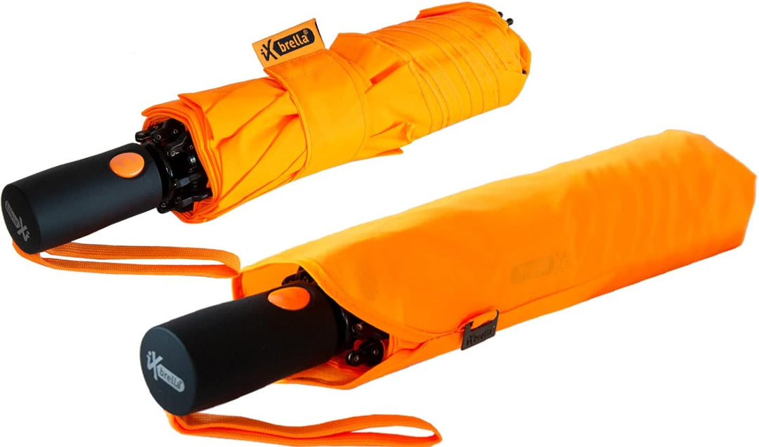 iX-brella Reverse umgekehrt öffnender Fiberglas-Taschenschirm mit farbigen Speichen - neon-orange, N