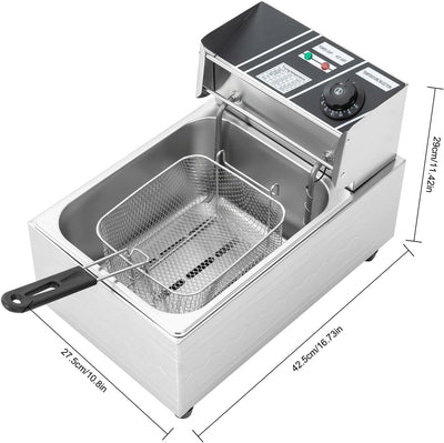 6L Edelstahl Fritteuse, Professionelle Kaltzonenfritteuse, Einzelschlitzfritteuse, einstellbare Temp