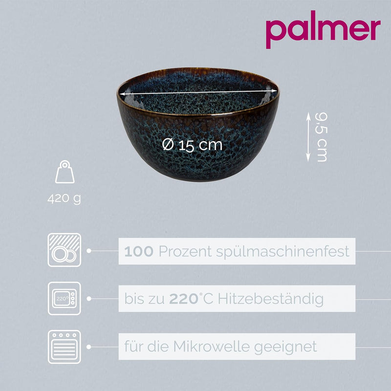 Palmer Eccentric tiefe Schalen - 2er-Set, Steingut, Ø 15 cm, 0,85 L, dunkelblau glänzend, braun umra