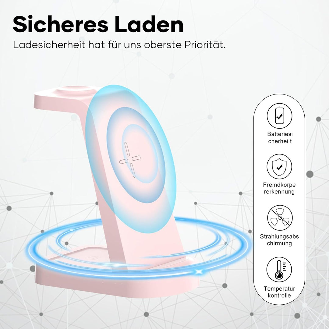 Kabellose Ladestation,3 in 1 Ladestation Kabelloses Ladegerät(Mit 18W Adapter) Wireless Charger komp