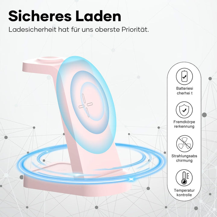 Kabellose Ladestation,3 in 1 Ladestation Kabelloses Ladegerät(Mit 18W Adapter) Wireless Charger komp