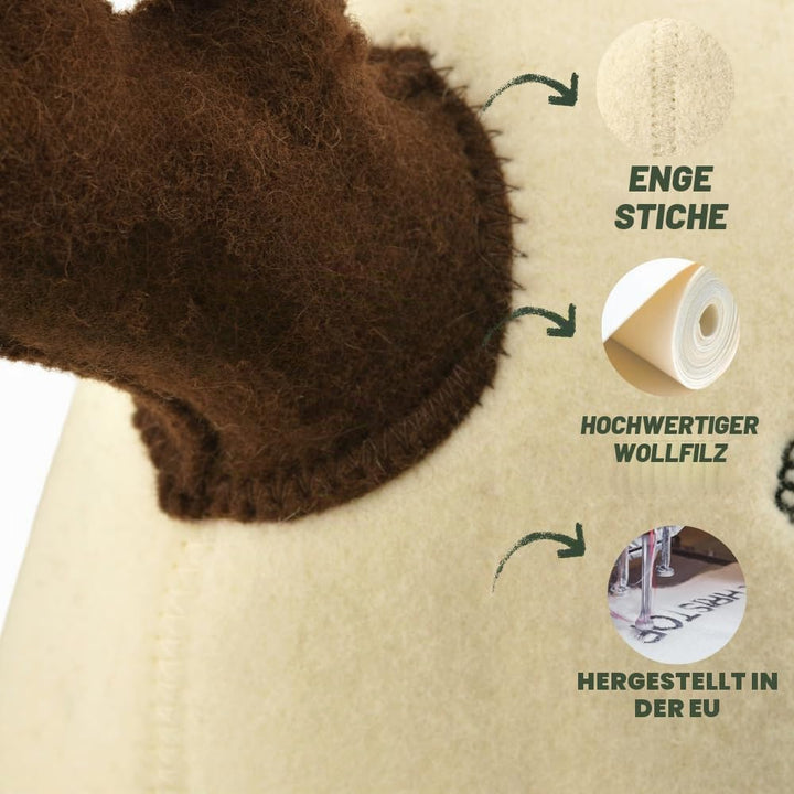 Saunahut für Damen und Herren aus Filz - Moose – Grau Saunahut für Herren und Damen aus 100Prozent N