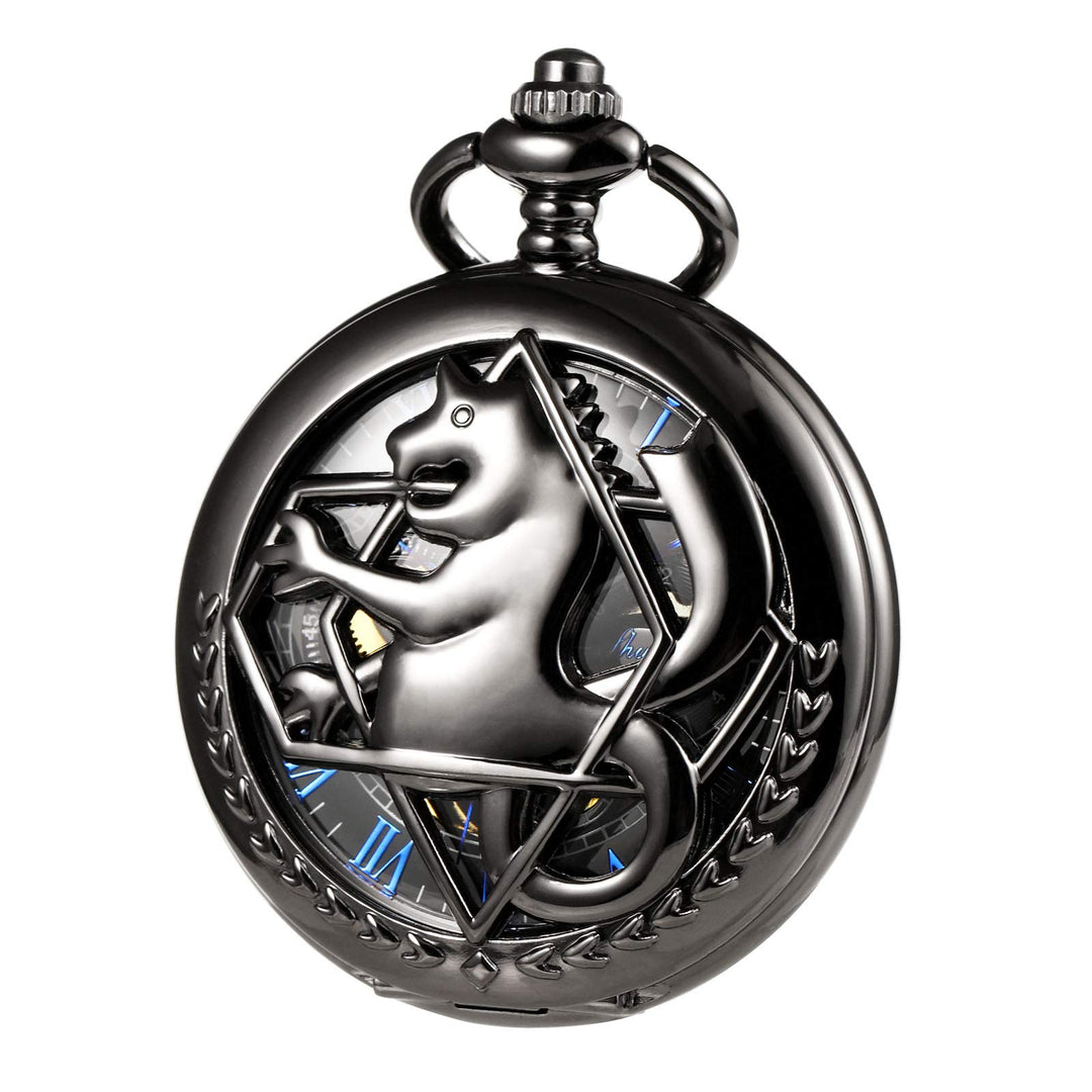 TREEWETO Fullmetal Alchemist Skeleton Steampunk Taschenuhr Mechanische Doppelabdeckung Taschenuhr mi