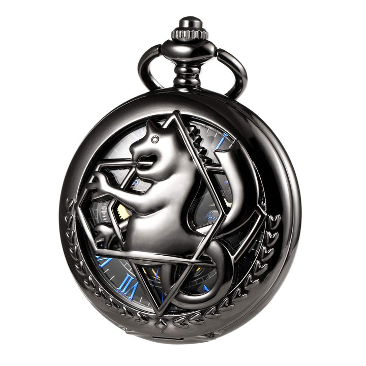 TREEWETO Fullmetal Alchemist Skeleton Steampunk Taschenuhr Mechanische Doppelabdeckung Taschenuhr mi