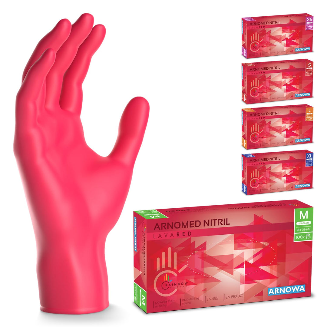 500x ARNOMED® Einweghandschuhe Rot, Nitril Handschuhe, Einmalhandschuhe M | Nitrilhandschuhe Einweg