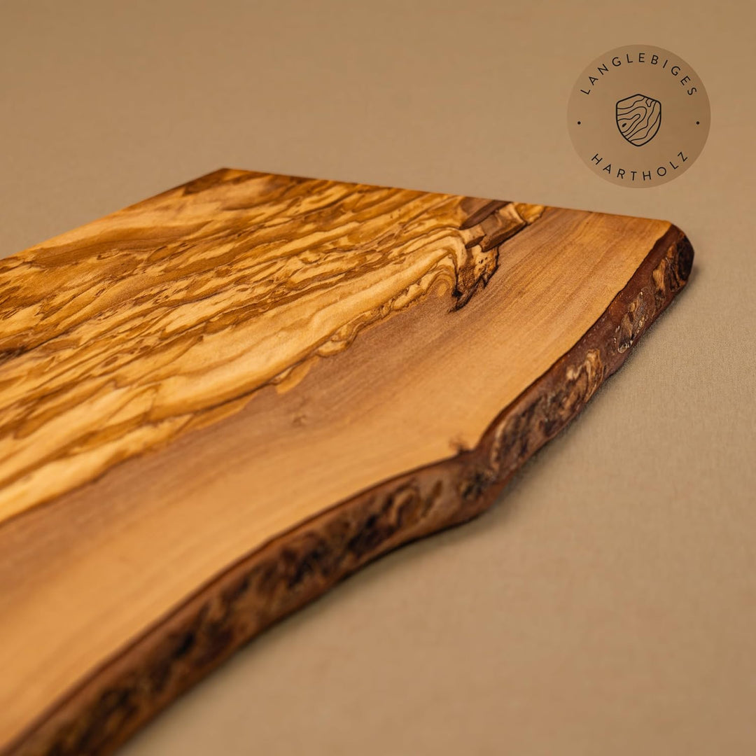 DAS OLIVENHOLZBRETT ®, Schneidebrett Massivholz, Kräuterbrett, Frühstücksbrett aus Holz, Olivenholz