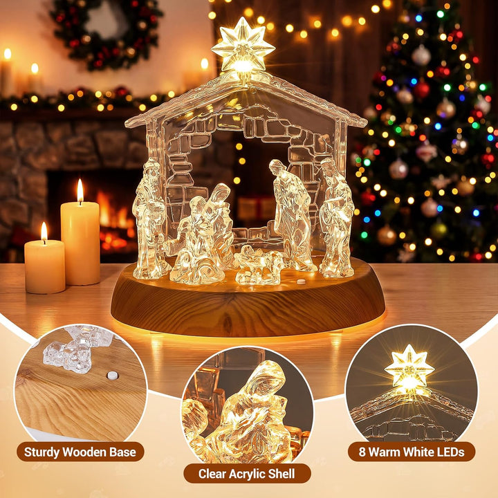 Avoalre Acryl Weihnachtskrippe mit Beleuchtung Warmweiss, Warmweiss