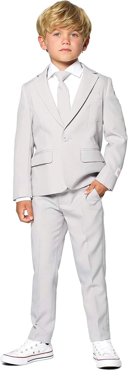 OppoSuits Groovy Grey Einfarbiger Anzug für Jungen - Abschlussball- und Hochzeitsfeier-Outfit - Inkl