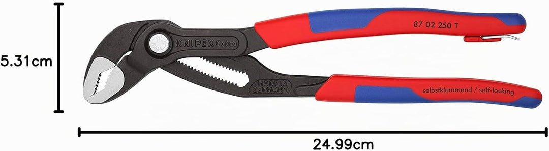 KNIPEX Cobra, Wasserpumpenzange | Rohrzange mit 2K-Griffen und Befestigungsöse, Chrom-Vanadium, atra